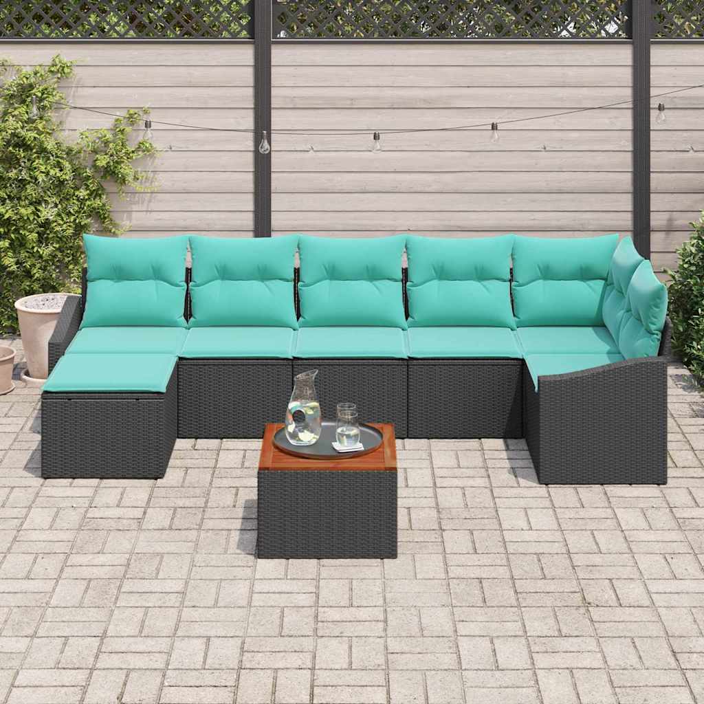 Set Divano da Giardino con cuscino 8 pcs Nero polyrattan | homemem39