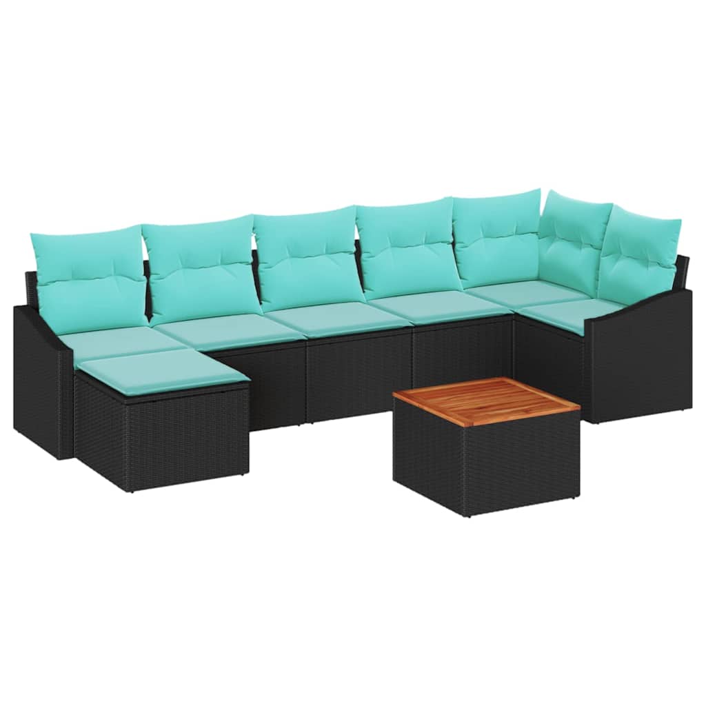 Set Divano da Giardino con cuscino 8 pcs Nero polyrattan | homemem39