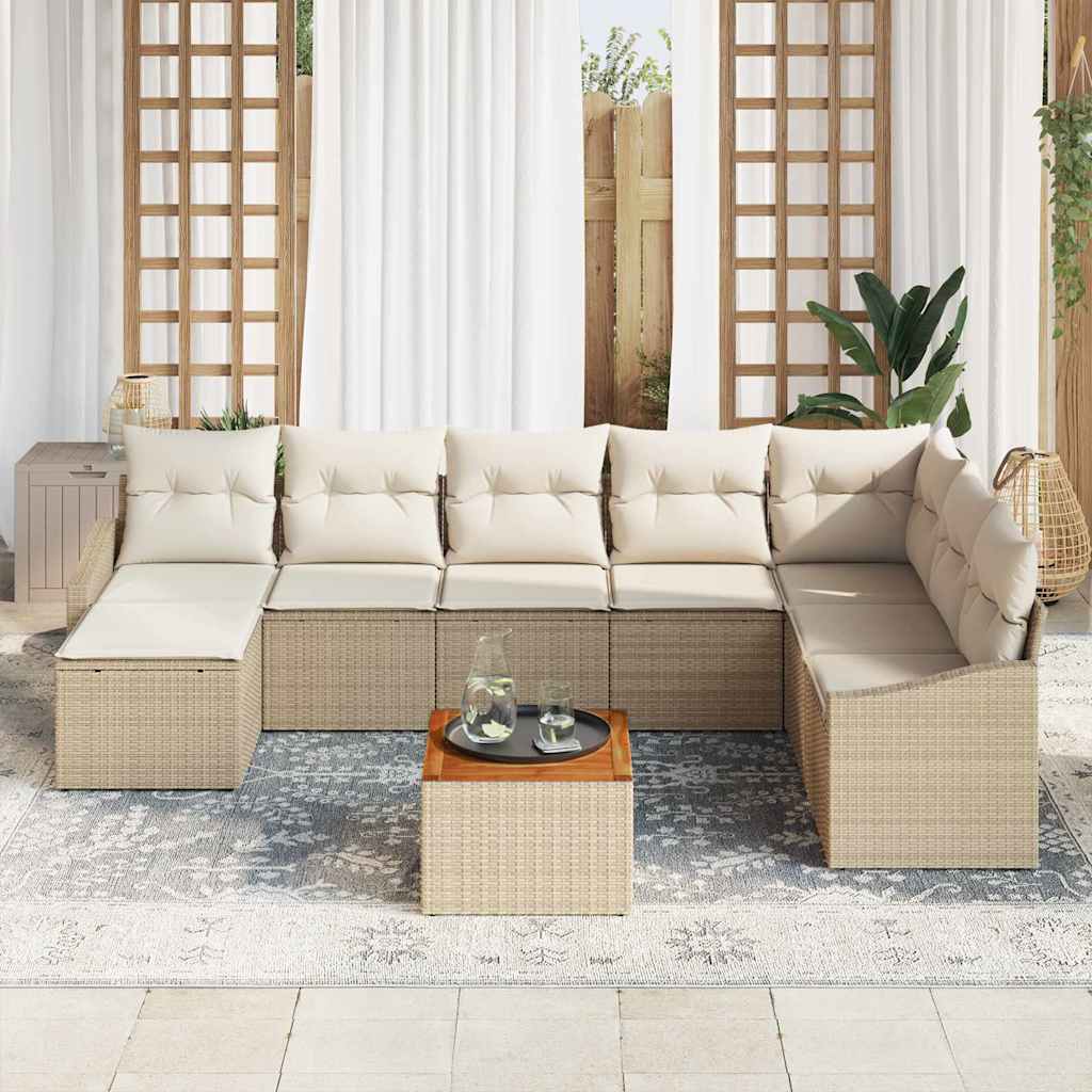 Set Divano da Giardino con cuscino 9 pcs Beige polyrattan | homemem39
