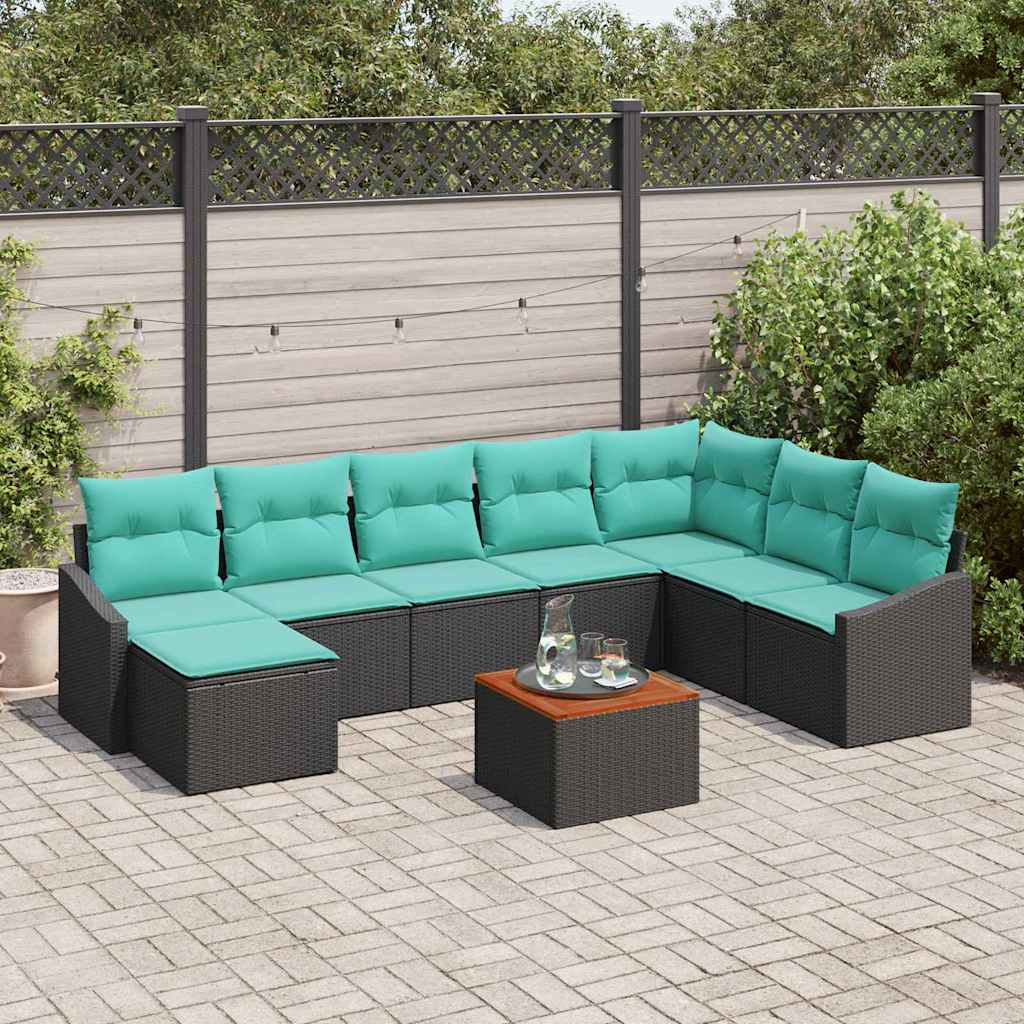 Set Divano da Giardino con cuscino 9 pcs Nero polyrattan | homemem39