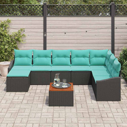 Set Divano da Giardino con cuscino 9 pcs Nero polyrattan | homemem39