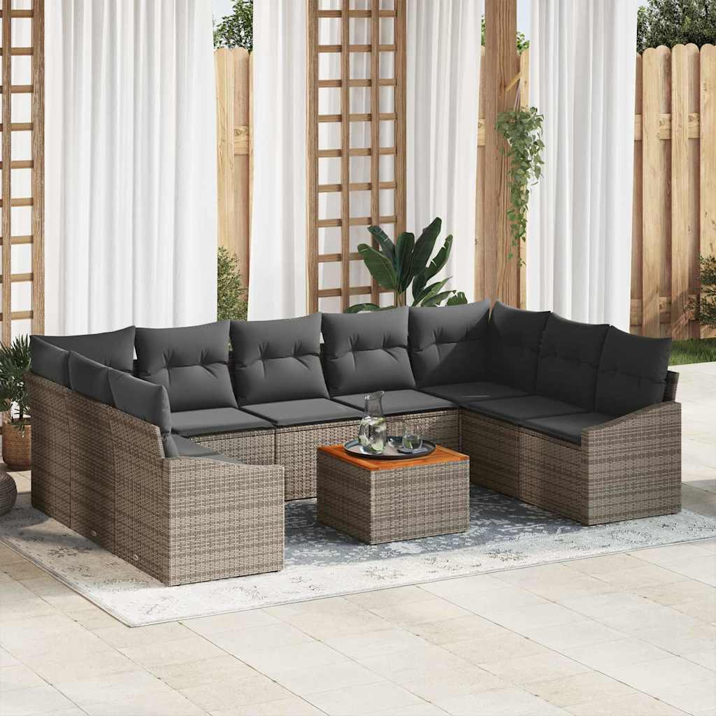 Set Divano da Giardino con cuscino 10 pcs Grigio polyrattan | homemem39
