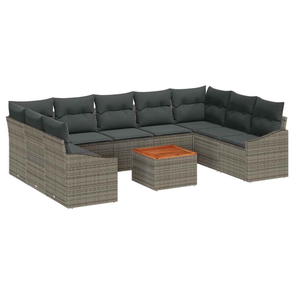 Set Divano da Giardino con cuscino 10 pcs Grigio polyrattan | homemem39