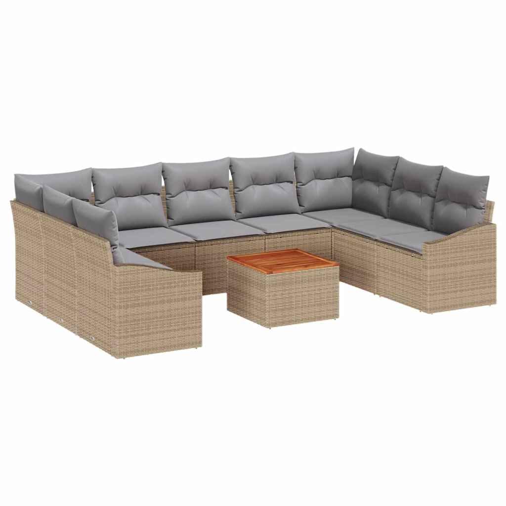 Set Divano da Giardino con cuscino 10 pcs Beige polyrattan | homemem39