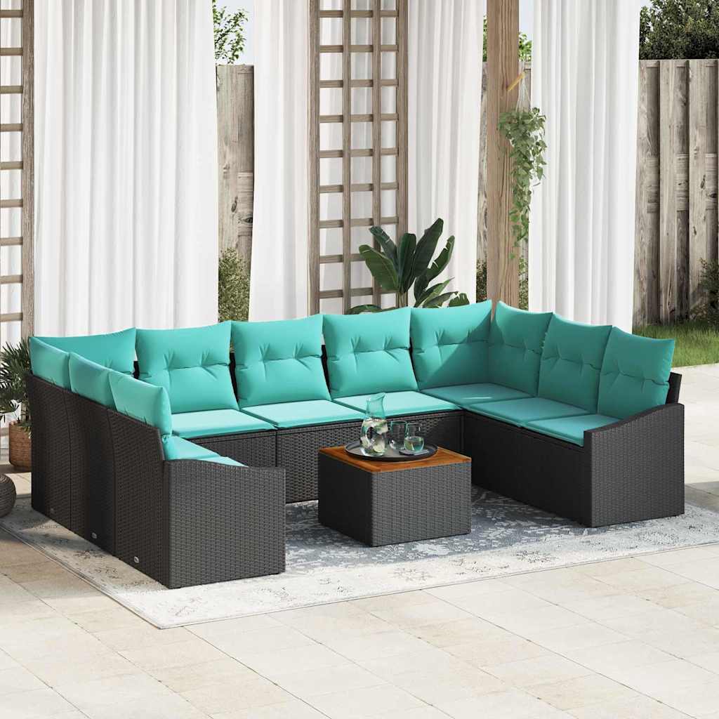 Set Divano da Giardino con cuscino 10 pcs Nero polyrattan | homemem39