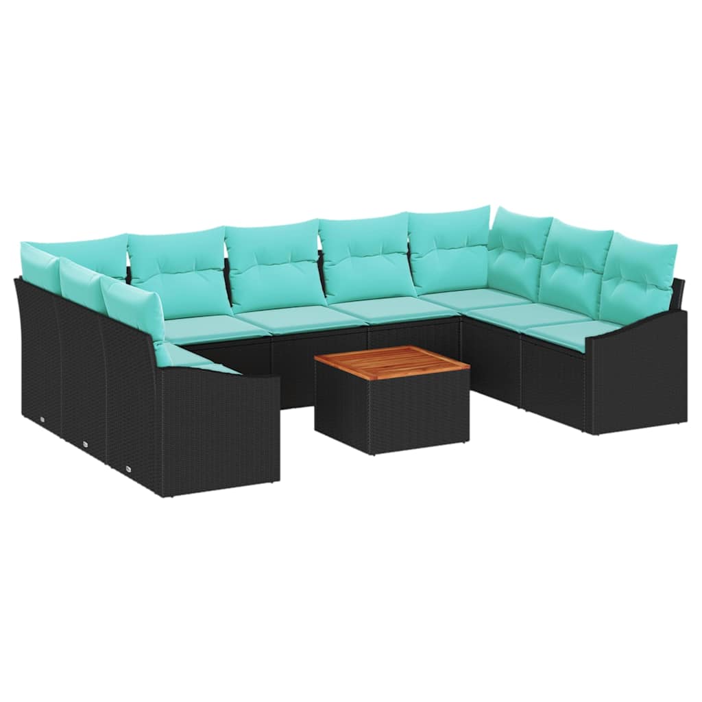 Set Divano da Giardino con cuscino 10 pcs Nero polyrattan | homemem39