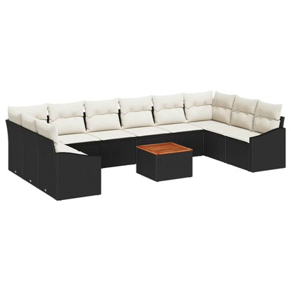 Set Divano da Giardino con cuscino 11 pcs Nero polyrattan | homemem39