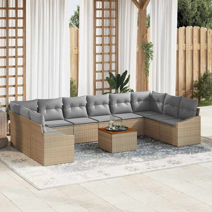 Set Divano da Giardino con cuscino 11 pcs Beige polyrattan | homemem39