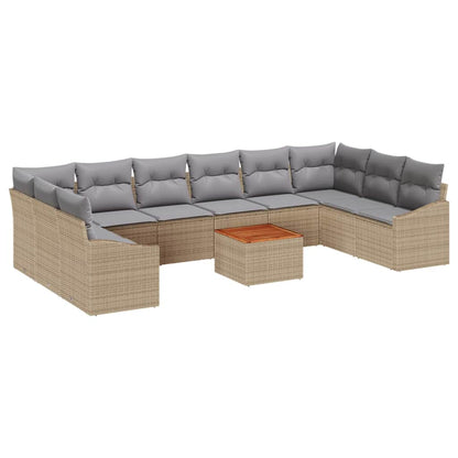 Set Divano da Giardino con cuscino 11 pcs Beige polyrattan | homemem39