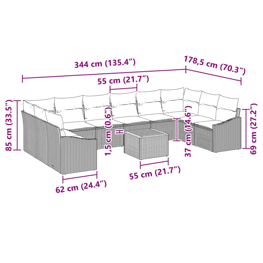Set Divano da Giardino con cuscino 11 pcs Nero polyrattan | homemem39