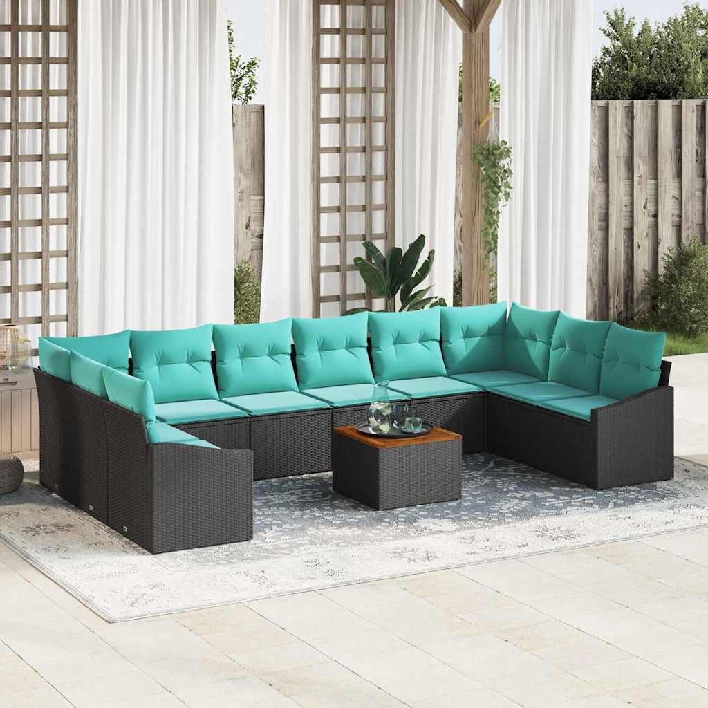 Set Divano da Giardino con cuscino 11 pcs Nero polyrattan | homemem39