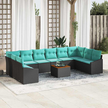 Set Divano da Giardino con cuscino 11 pcs Nero polyrattan | homemem39