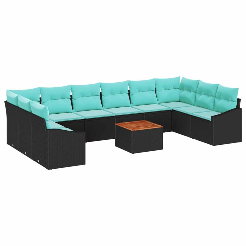 Set Divano da Giardino con cuscino 11 pcs Nero polyrattan | homemem39