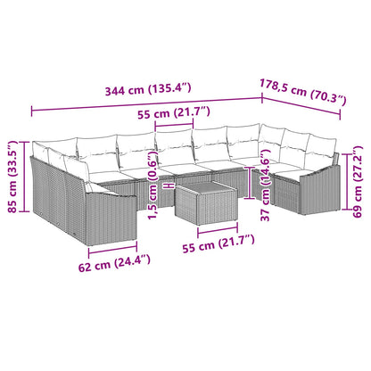 Set Divano da Giardino con cuscino 11 pcs Nero polyrattan | homemem39