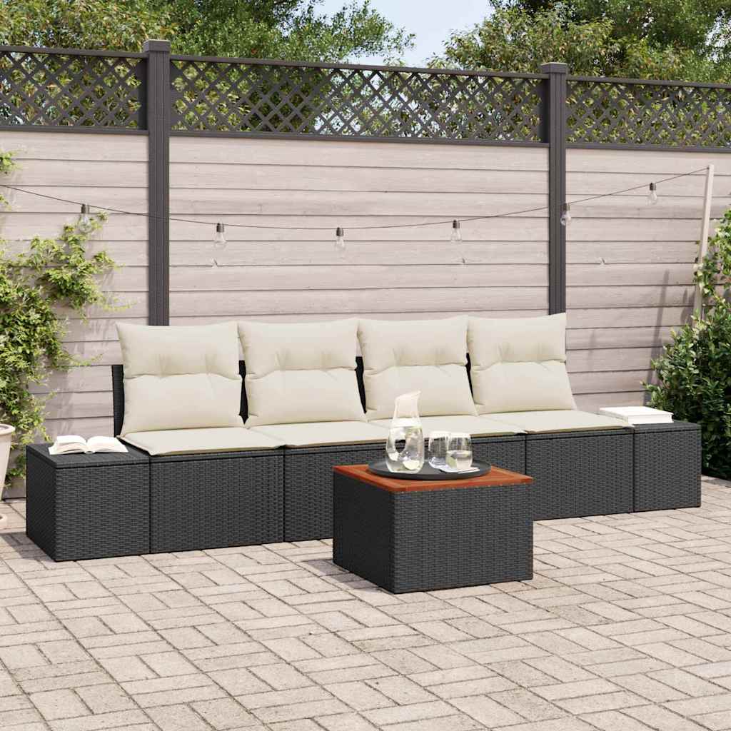 Set Divano da Giardino con cuscino 5 pcs Nero polyrattan | homemem39