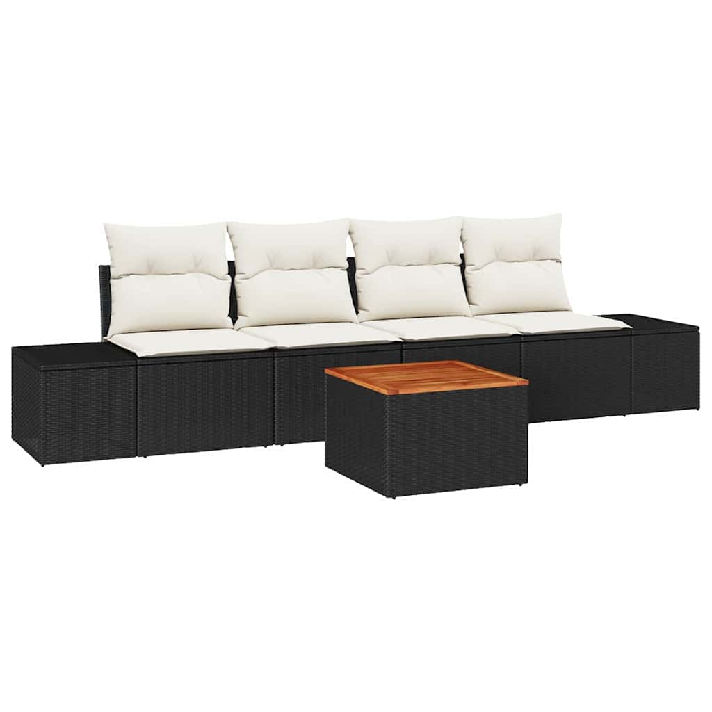 Set Divano da Giardino con cuscino 5 pcs Nero polyrattan | homemem39