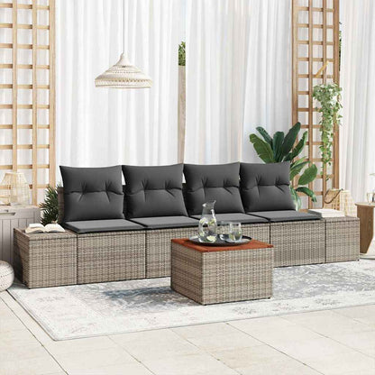 Set Divano da Giardino con cuscino 5 pcs Grigio polyrattan | homemem39