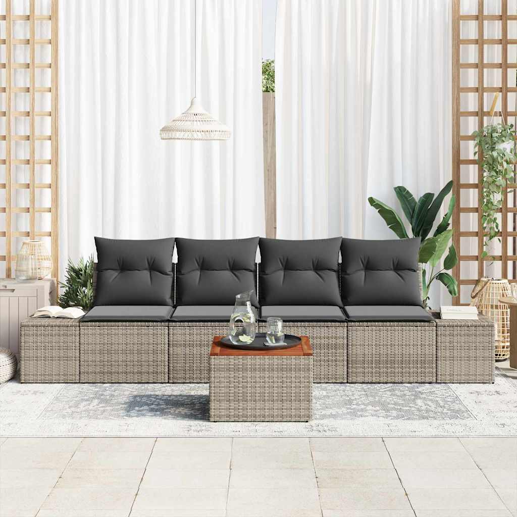 Set Divano da Giardino con cuscino 5 pcs Grigio polyrattan | homemem39