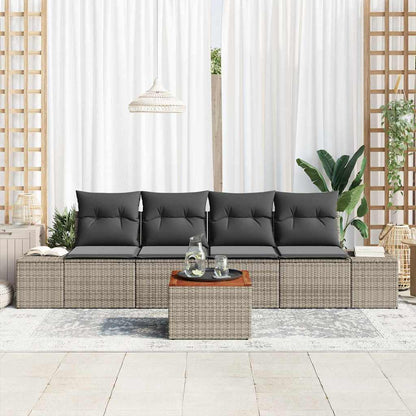 Set Divano da Giardino con cuscino 5 pcs Grigio polyrattan | homemem39