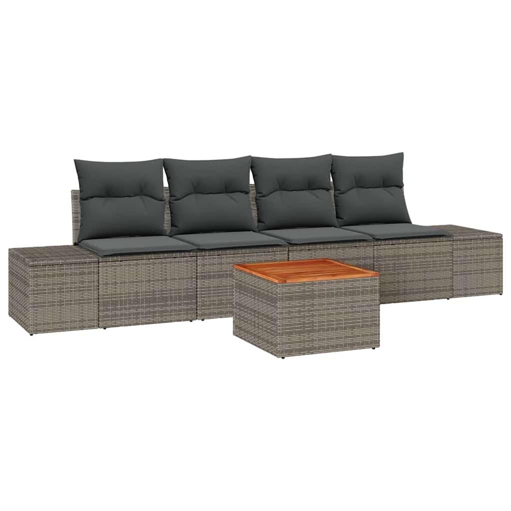 Set Divano da Giardino con cuscino 5 pcs Grigio polyrattan | homemem39