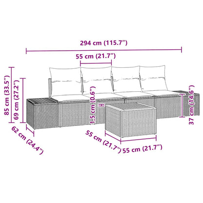 Set Divano da Giardino con cuscino 5 pcs Grigio polyrattan | homemem39