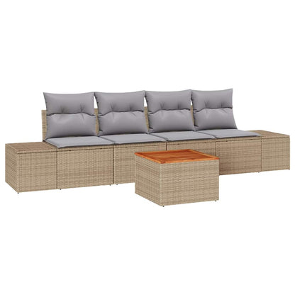 Set Divano da Giardino con cuscino 5 pcs Beige polyrattan | homemem39