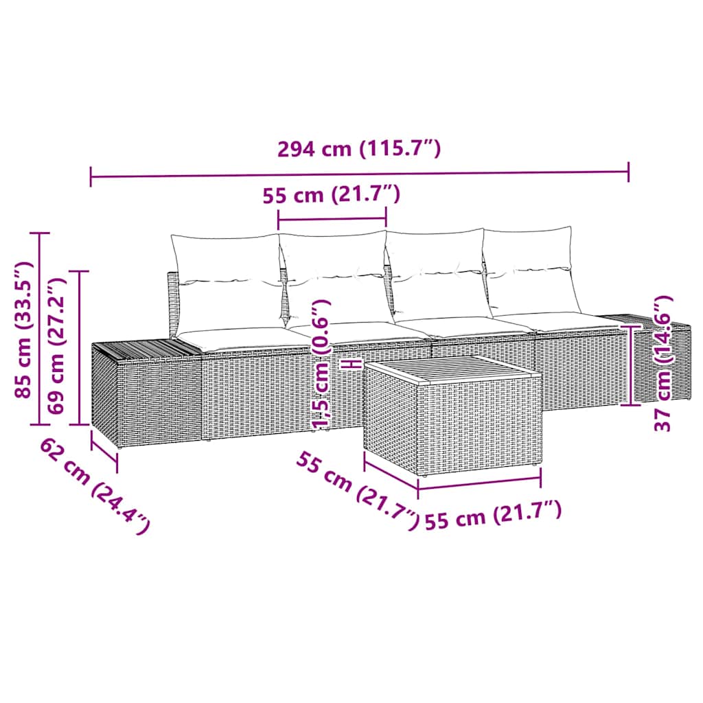 Set Divano da Giardino con cuscino 5 pcs Beige polyrattan | homemem39