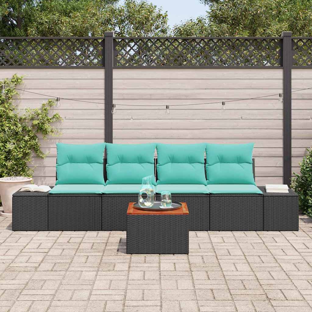 Set Divano da Giardino 5 pz Nero polyrattan
