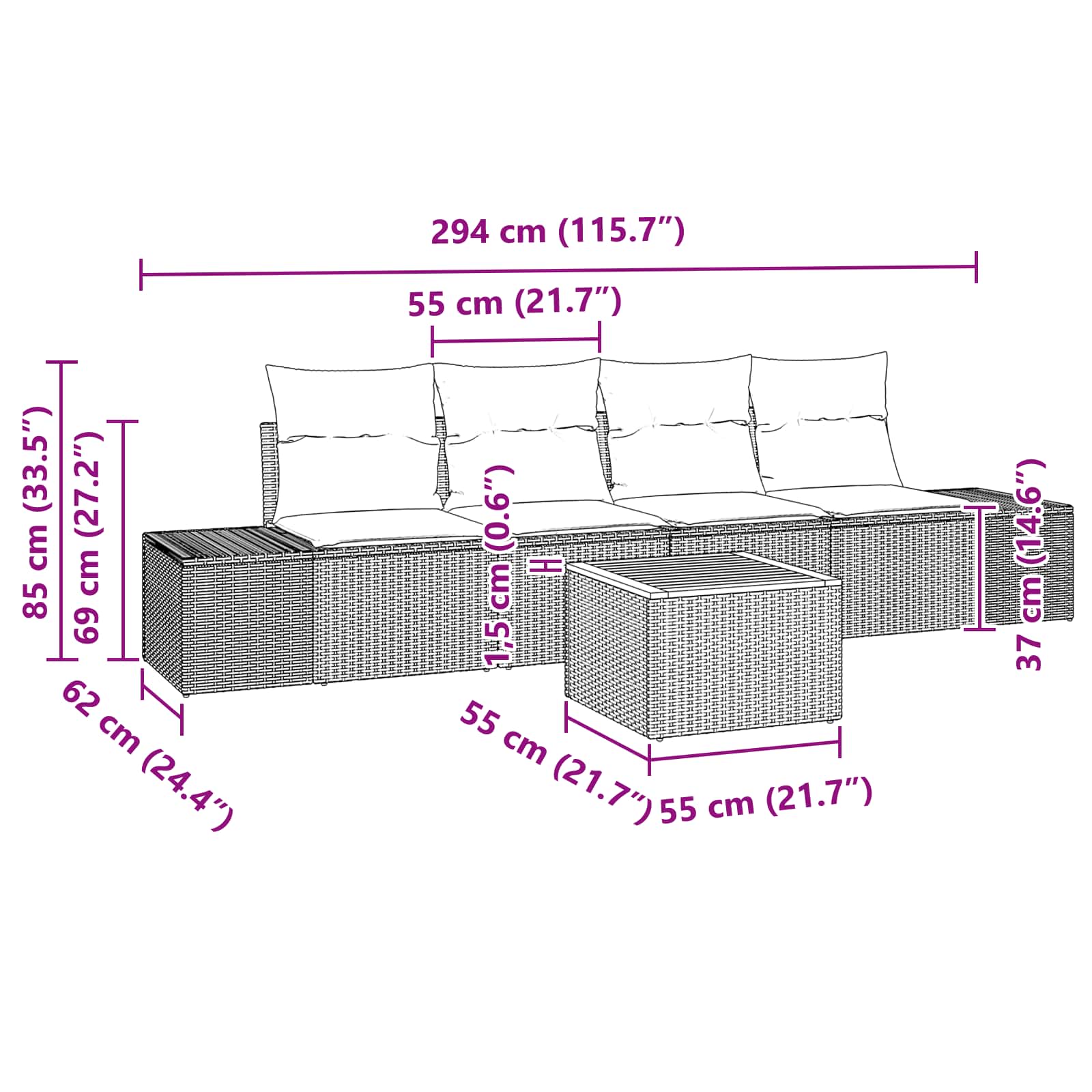 Set Divano da Giardino 5 pz Nero polyrattan | homemem39
