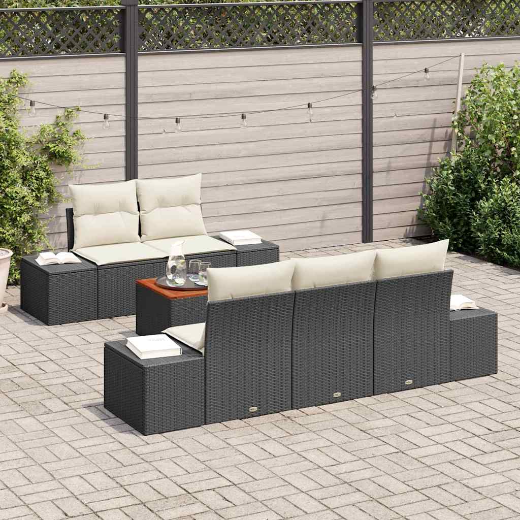 Set Divano da Giardino con cuscino 6 pcs Nero polyrattan | homemem39