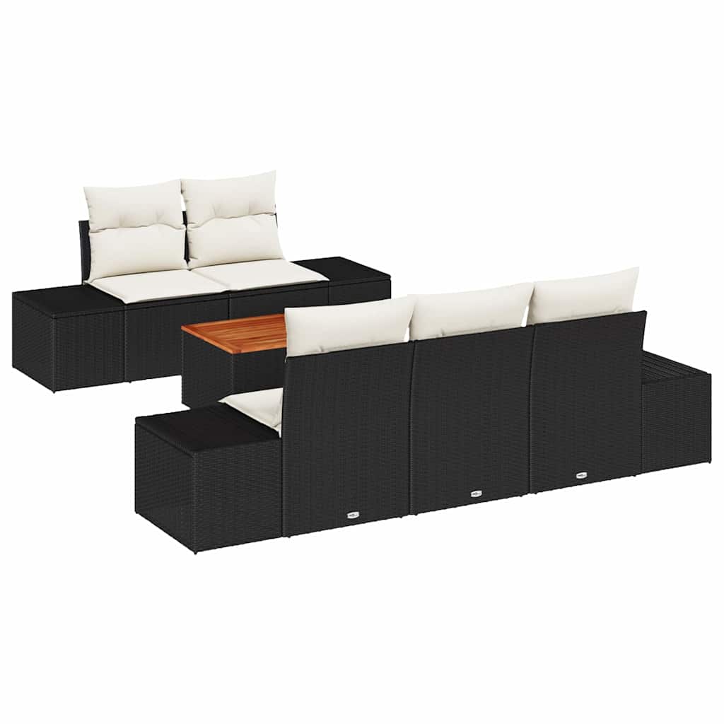 Set Divano da Giardino con cuscino 6 pcs Nero polyrattan | homemem39