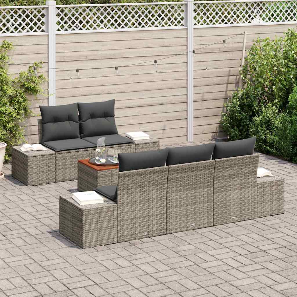 Set Divano da Giardino con cuscino 6 pcs Grigio polyrattan | homemem39