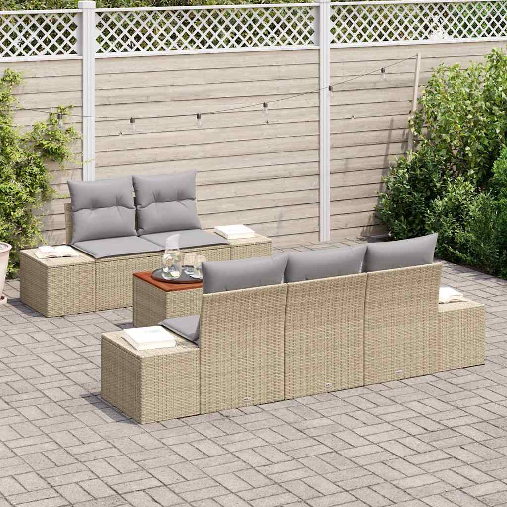 Set Divano da Giardino con cuscino 6 pcs Beige polyrattan | homemem39