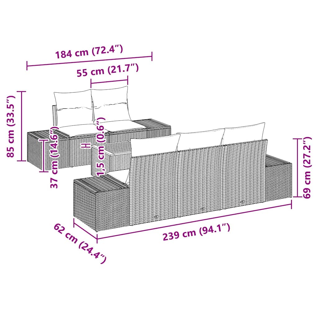 Set Divano da Giardino 6 pz Nero polyrattan | homemem39