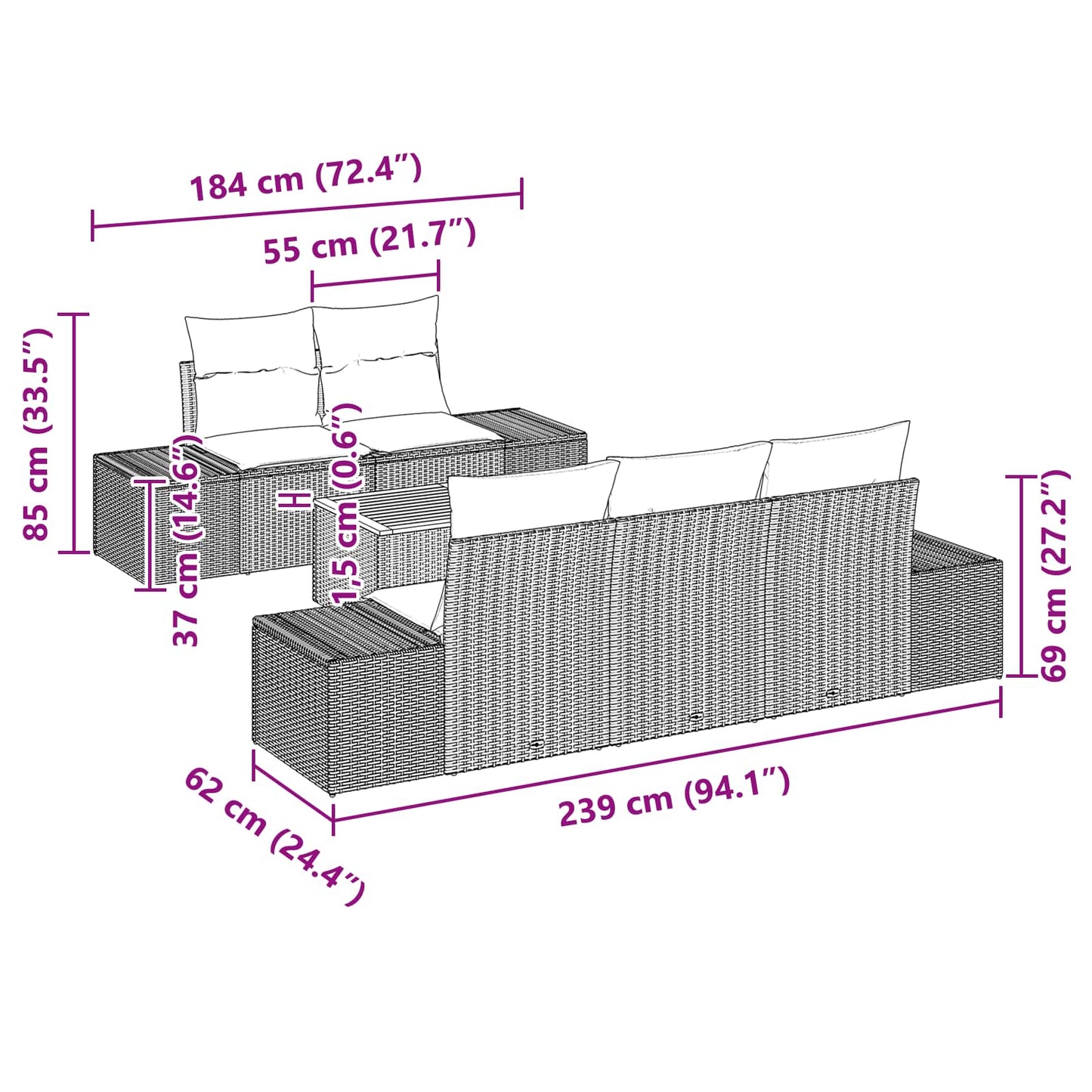 Set Divano da Giardino 6 pz Nero polyrattan | homemem39