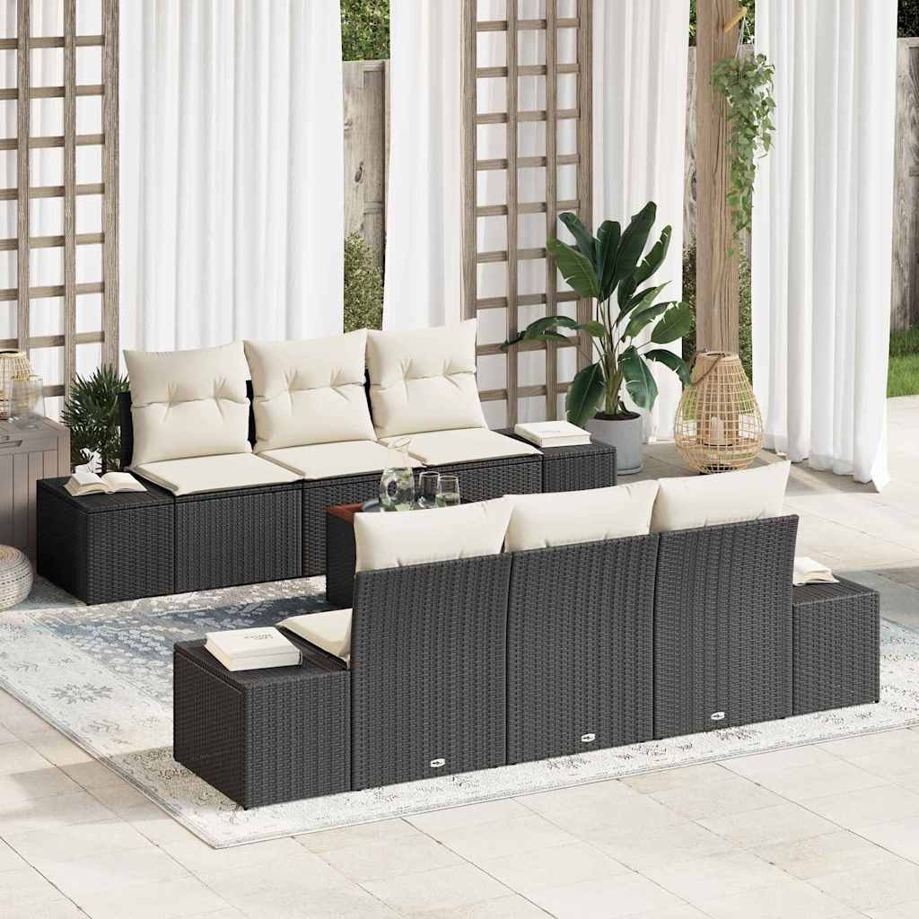 Set Divano da Giardino con cuscino 7 pcs Nero polyrattan | homemem39