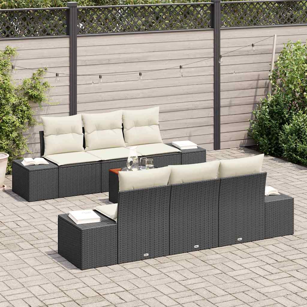 Set Divano da Giardino con cuscino 7 pcs Nero polyrattan | homemem39