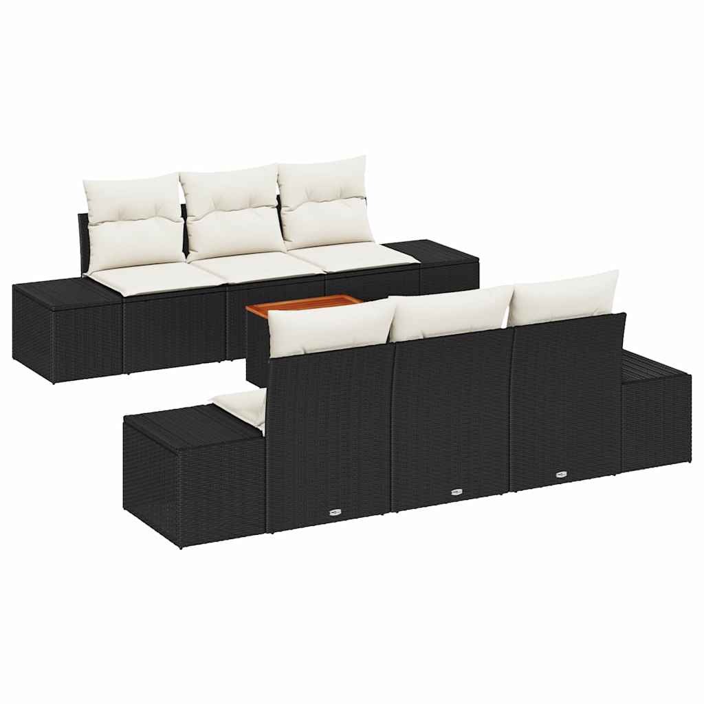 Set Divano da Giardino con cuscino 7 pcs Nero polyrattan | homemem39
