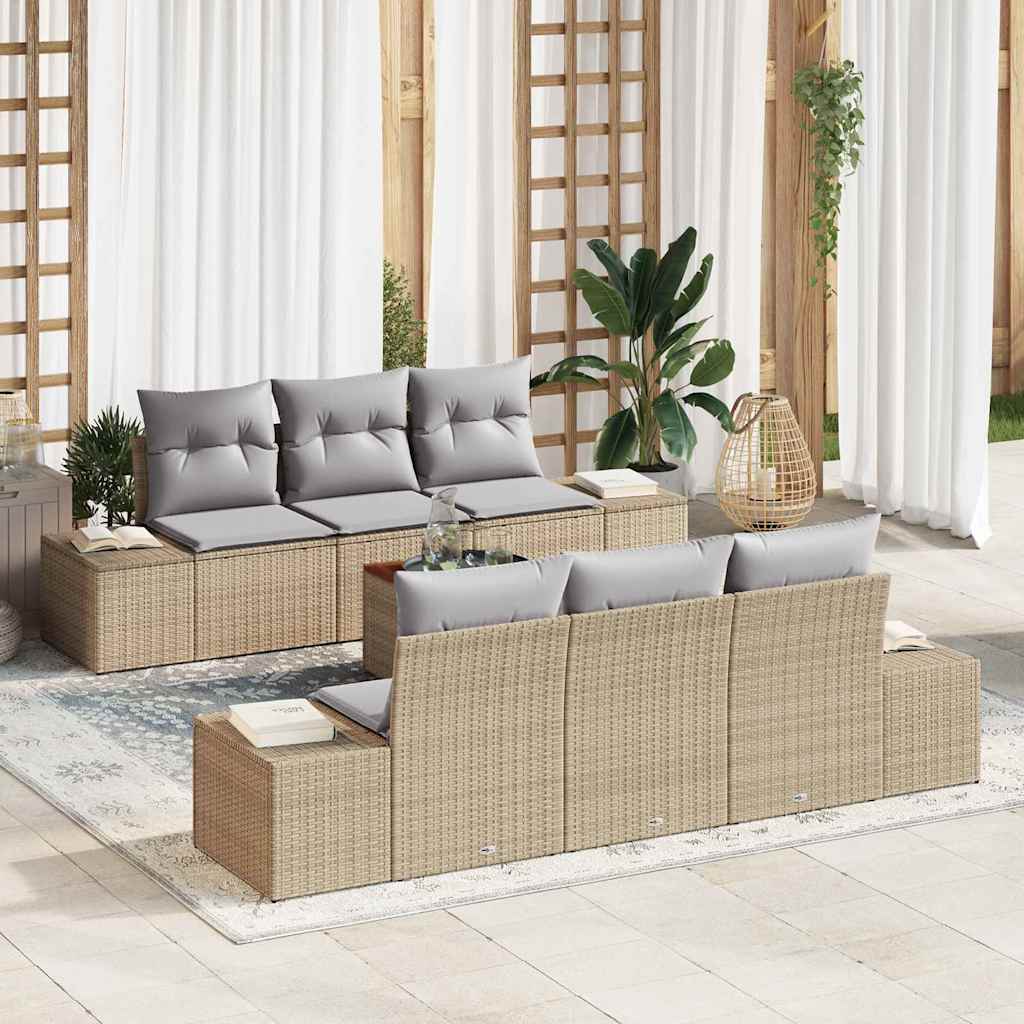 Set Divano da Giardino con cuscino 7 pcs Beige polyrattan | homemem39