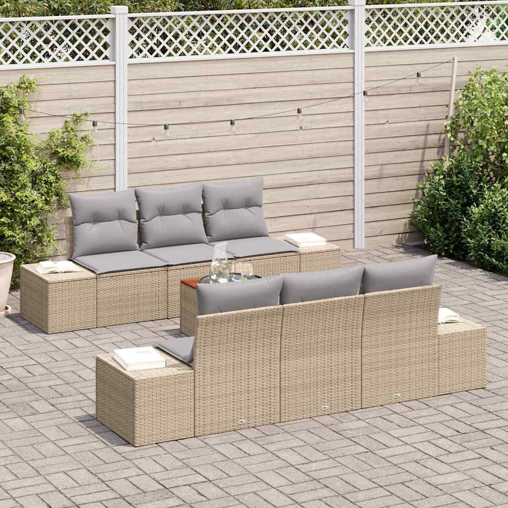 Set Divano da Giardino con cuscino 7 pcs Beige polyrattan | homemem39