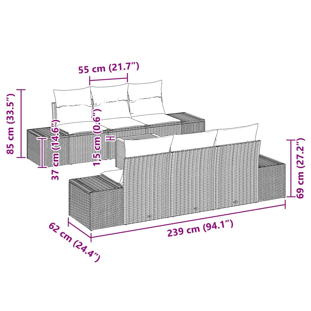 Set Divano da Giardino 7 pz Nero polyrattan | homemem39