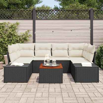 Set Divano da Giardino con cuscino 7 pcs Nero polyrattan | homemem39