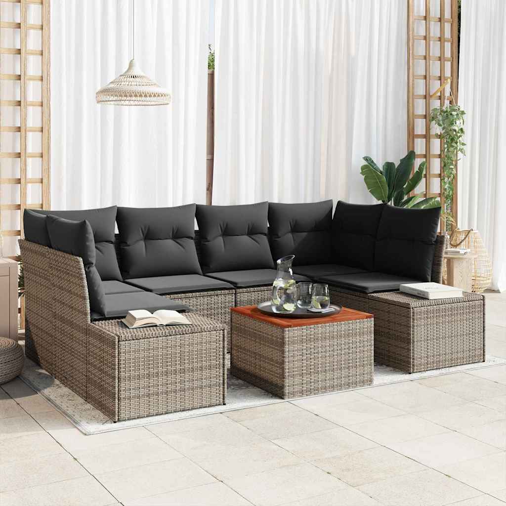 Set Divano da Giardino con cuscino 7 pcs Grigio polyrattan | homemem39