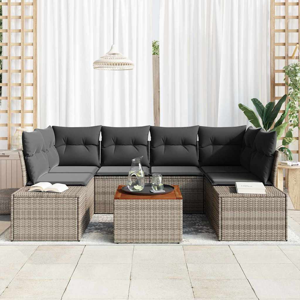 Set Divano da Giardino con cuscino 7 pcs Grigio polyrattan | homemem39