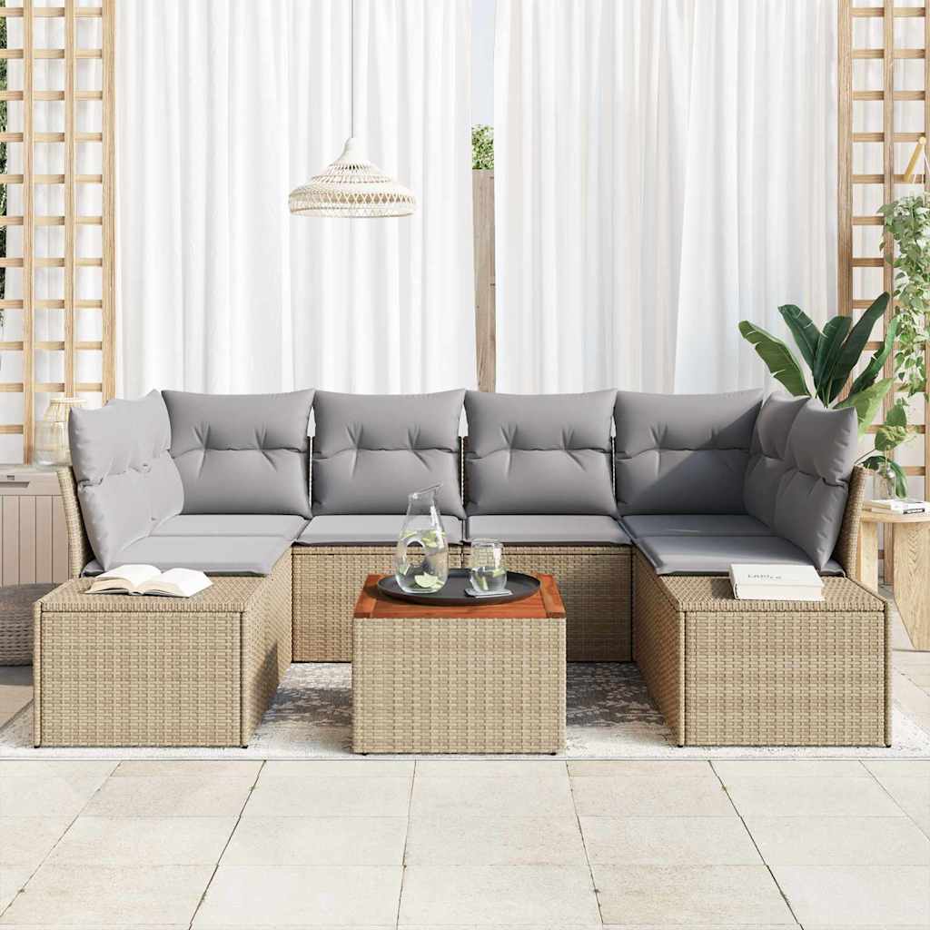 Set Divano da Giardino con cuscino 7 pcs Beige polyrattan | homemem39