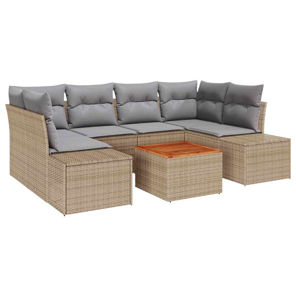 Set Divano da Giardino con cuscino 7 pcs Beige polyrattan | homemem39