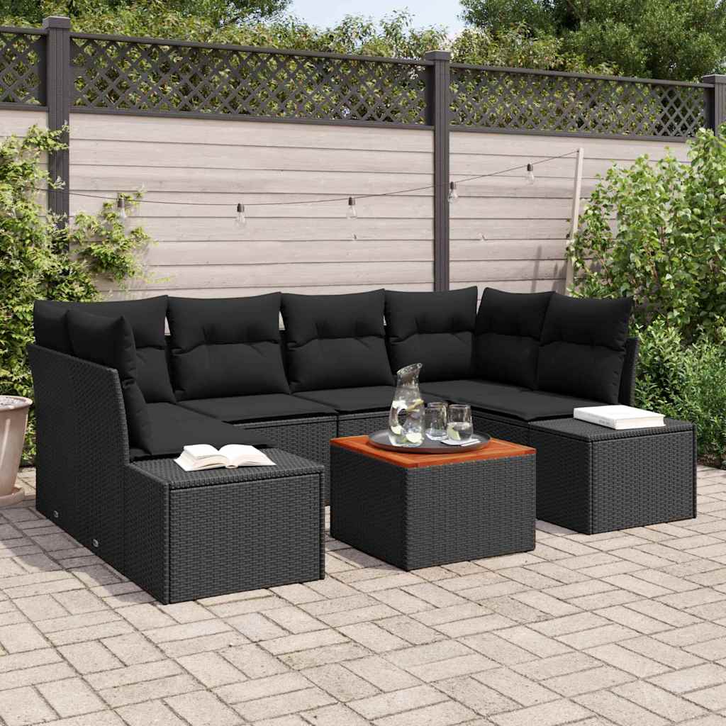 Set Divano da Giardino 7 pz Nero polyrattan | homemem39
