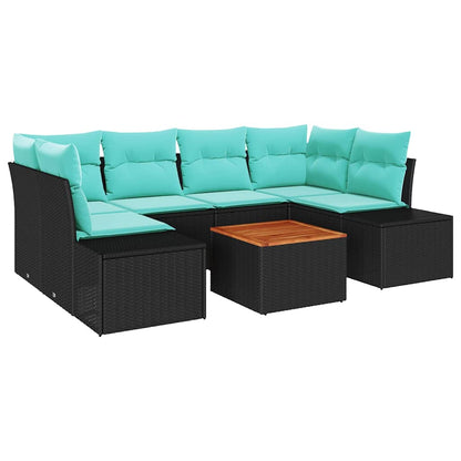 Set Divano da Giardino 7 pz Nero polyrattan