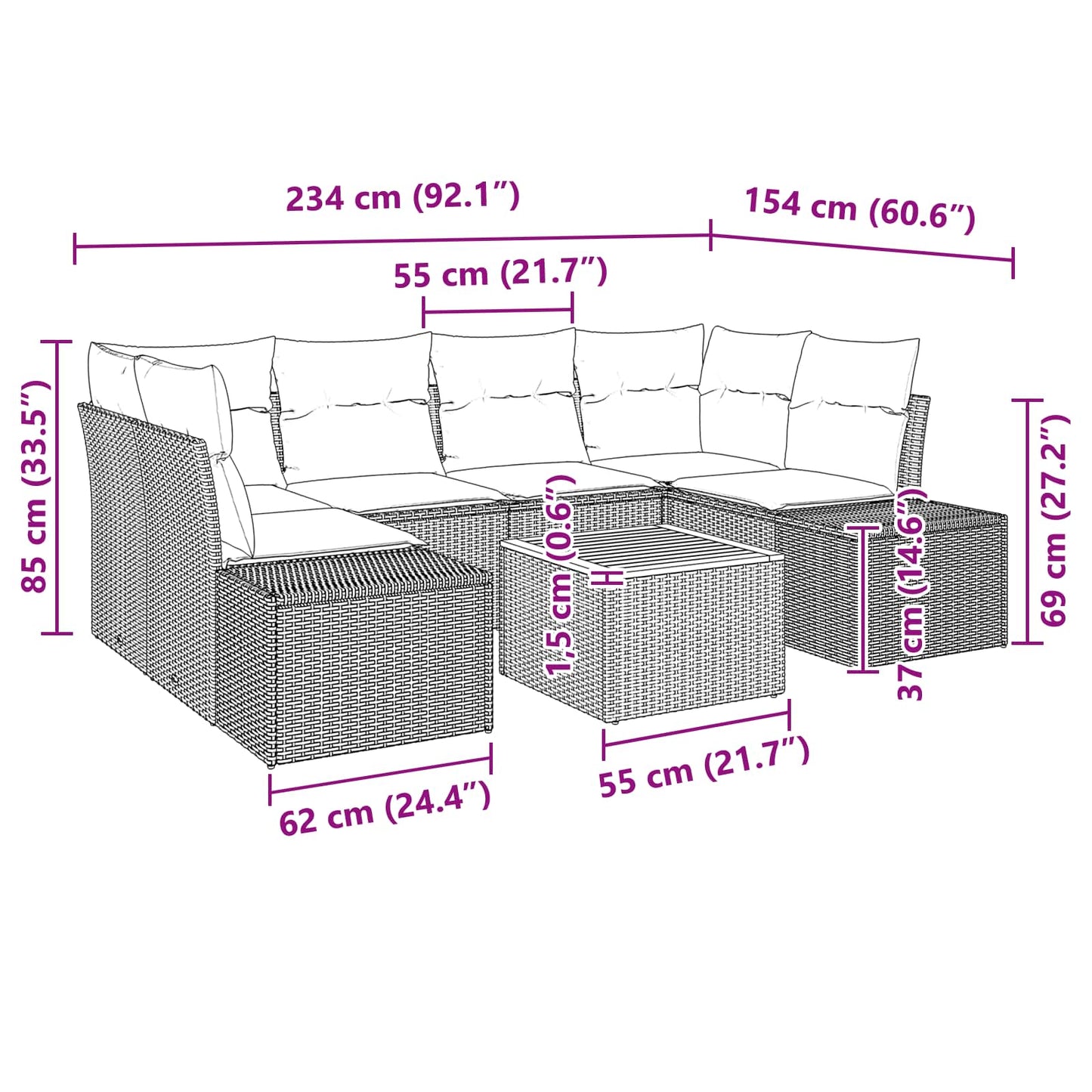 Set Divano da Giardino 7 pz Nero polyrattan | homemem39