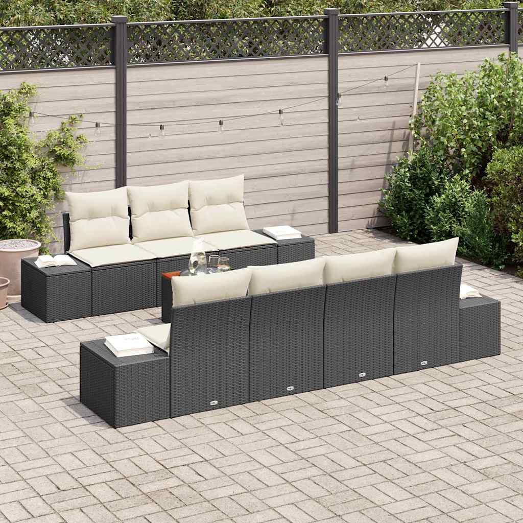 Set Divano da Giardino con cuscino 8 pcs Nero polyrattan | homemem39